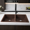 Belluxury™ Aurelia Quartz Luxe Double Bowl Kitchen Sink – Mocha Stone Finish (45 x 20 x 10 Inches)