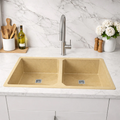 Belluxury™ Ivorya Sandstone Quartz Luxe Double Bowl Sink – Royal Beige Edition (45 x 20 x 10 Inches)
