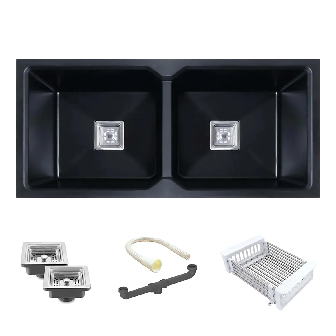 Belluxury Obsidian Elite Quartz Double Bowl Sink (45” x 20” x 10”)