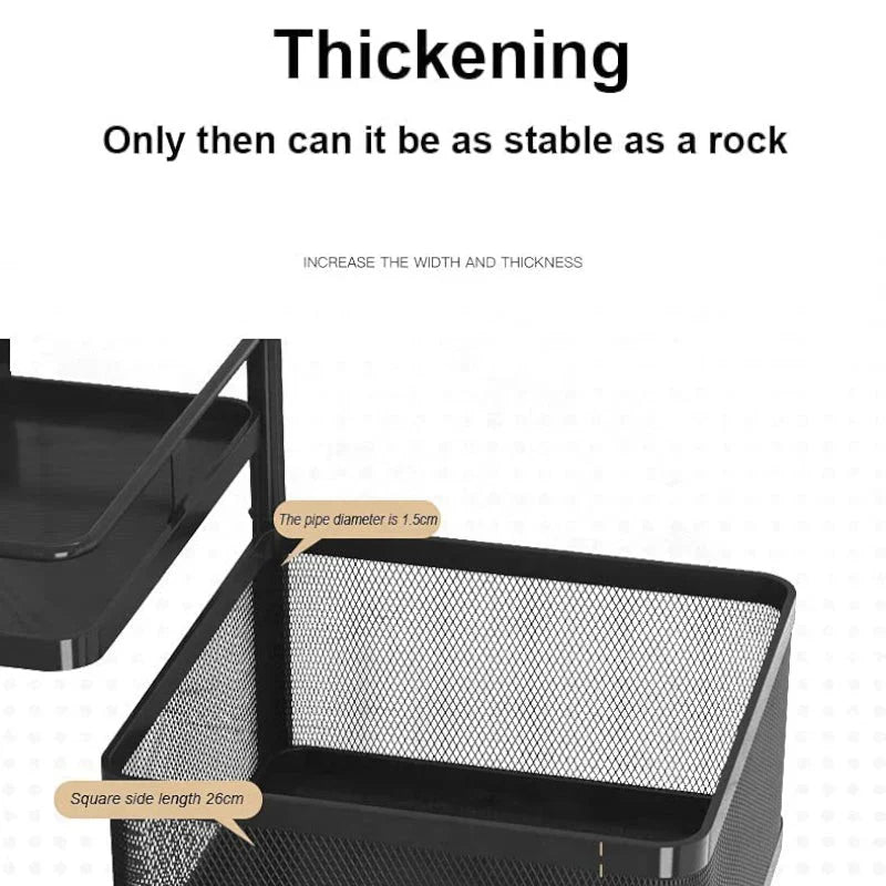 Belluxury Storage Rack | Layer Revolving Vegetable Kitchen Rack | Square Multipurpose Storage Trolley with Wheels | Metal Fruit Storage Rack | Kitchen Cabinet Spice Rack | Black