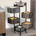 Belluxury Storage Rack | Layer Revolving Vegetable Kitchen Rack | Square Multipurpose Storage Trolley with Wheels | Metal Fruit Storage Rack | Kitchen Cabinet Spice Rack | Black