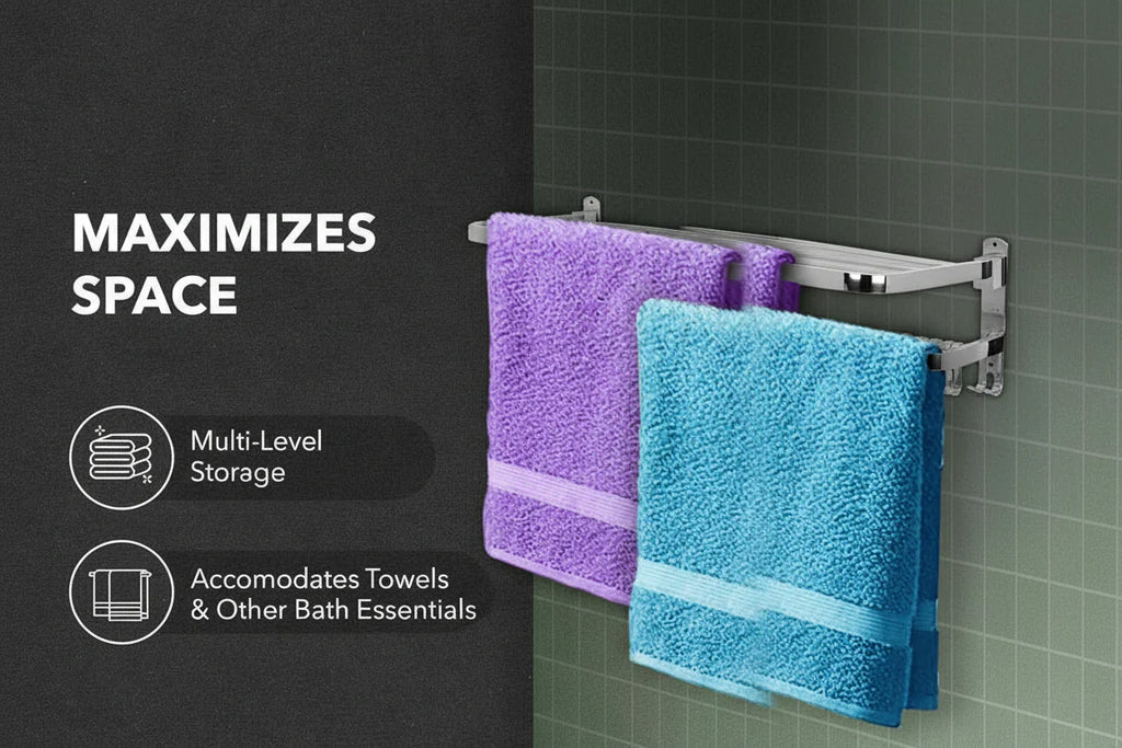DUAL FOLDING TOWEL RACK | Premium Grade Stainless Steel Dual Folding Towel Rack/Towel Holder/Towel Stand/Accessories For Bathroom and Kitchen | (24 Inches)